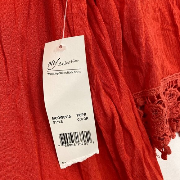 New NY Collection Large Red Lace Detail Ultra Soft Rayon Blouse Boho Festival - Picture 4 of 10